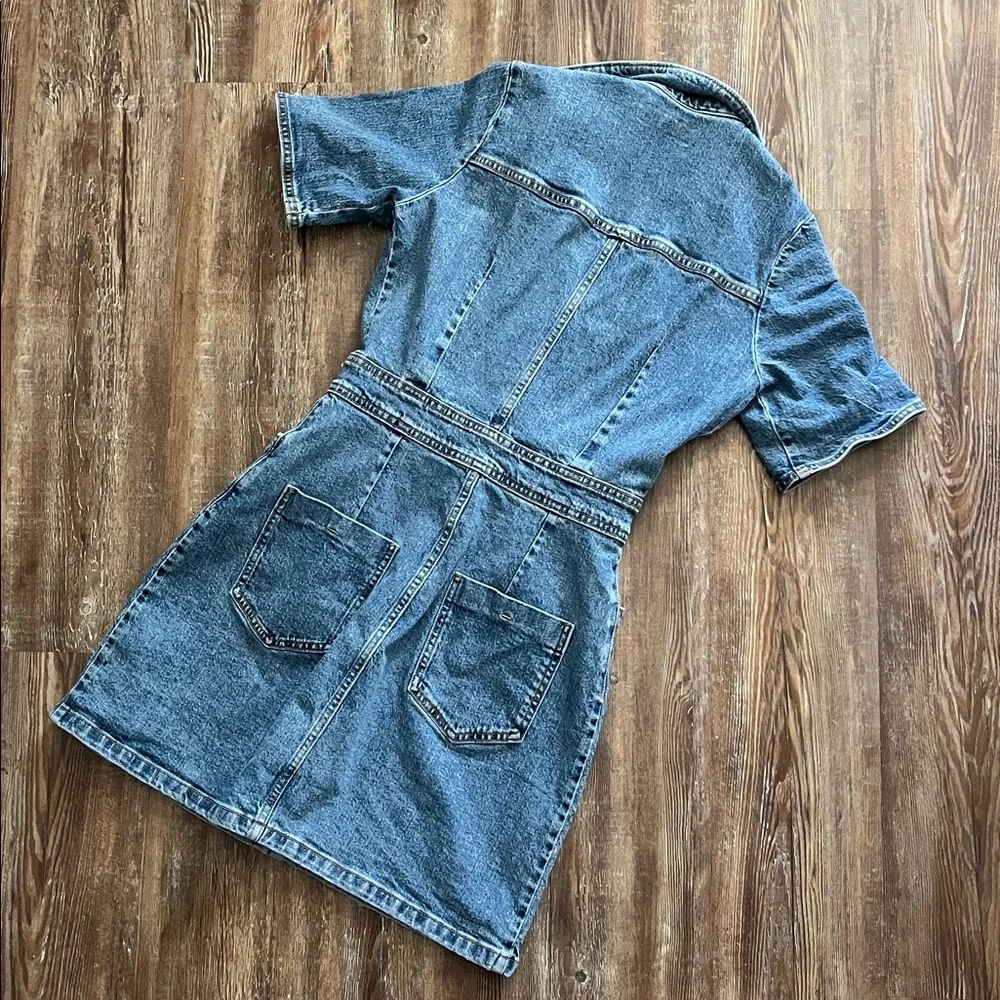 Zara Denim Jean Button Front Casual Short Sleeve Spring Summer Mini Dress - Picture 5 of 5